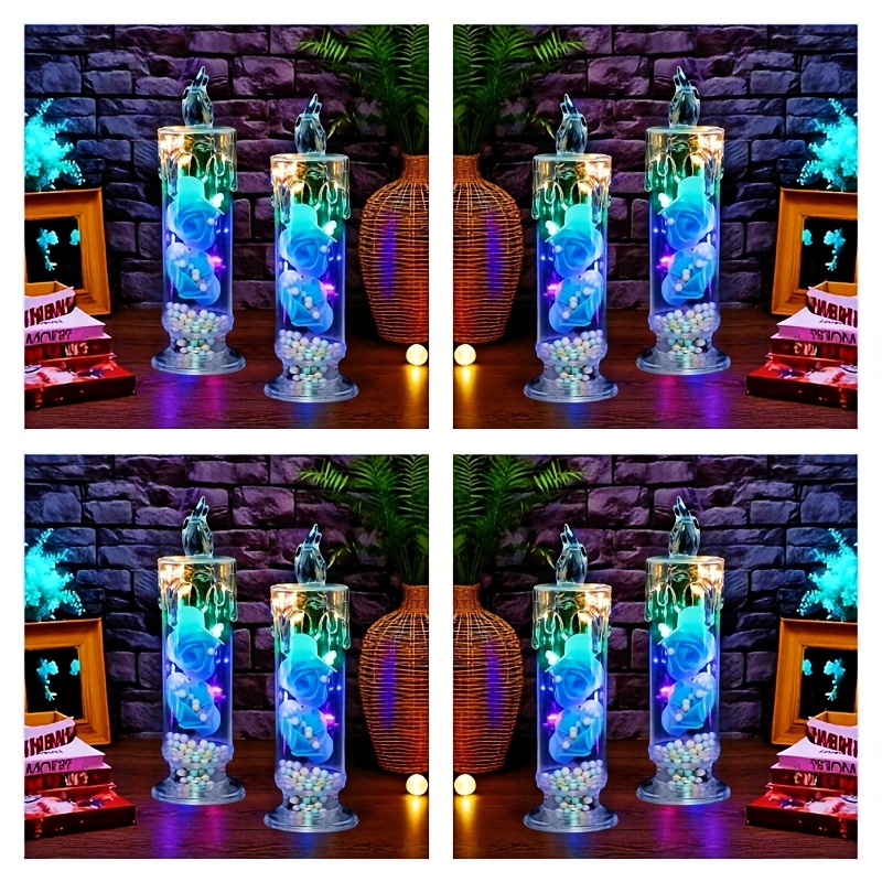 TEMU 8/4/2 Pack Glowing Flameless Crystal Candles, Romantic Led Battery Operated Candles With Crystal Accents, Table Decor For Candlelight Dinner,
