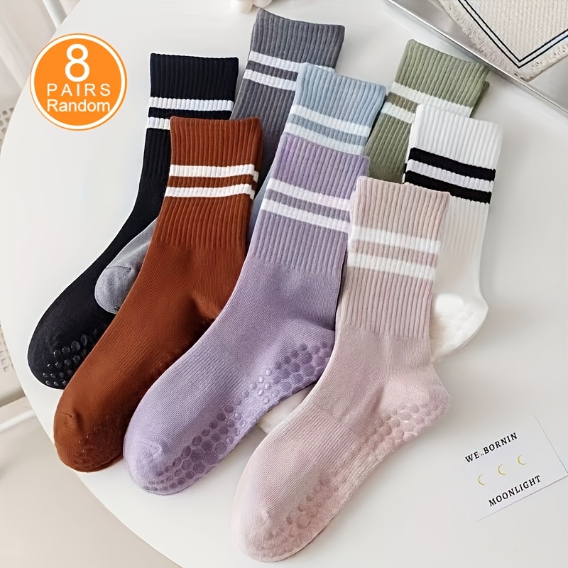 E-shop 8 Paar Yoga-Socken für Damen, rutschfeste Socken mit gepunktetem Halt, wadenhohe Socken für den Innenbereich, Freizeit-Sport-Socken für den