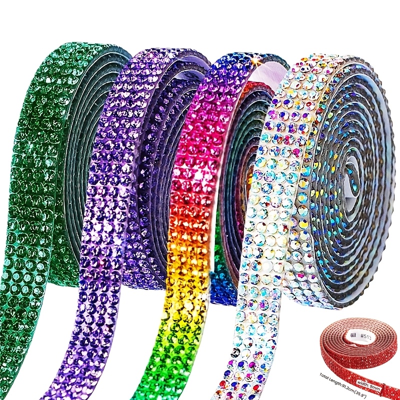 TEMU 4pcs Self Adhesive Rhinestone Ribbon Crystal Strips 4 Of Bling Diamond Sticker For Crafts, Wedding, Halloween Christmas Party