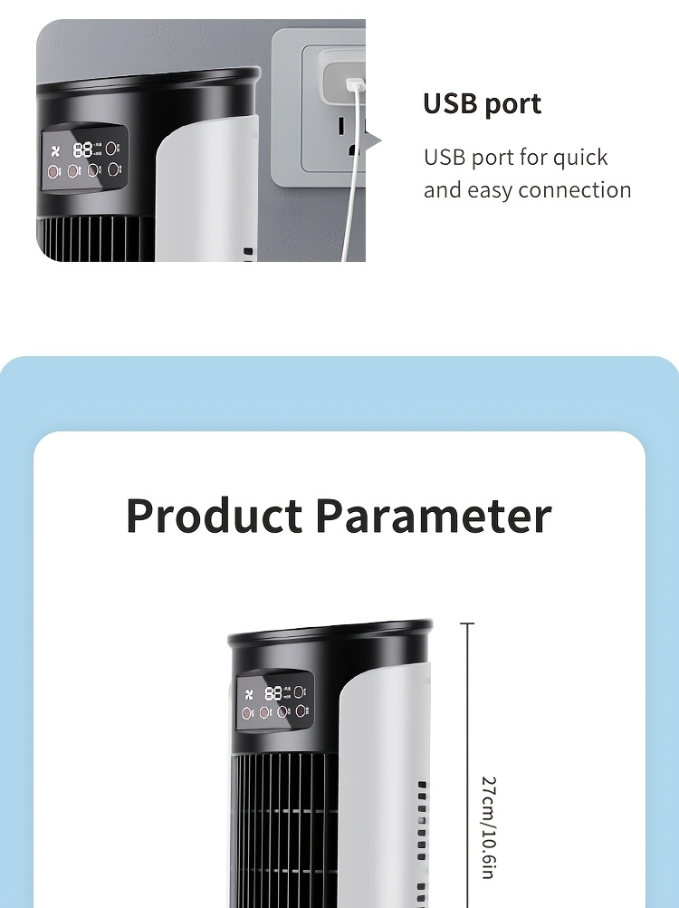 Portable 3-in-1 Water-cooled Air Conditioner with Two Ice Packs, Equipped with a Humidifier, Featuring Dazzling LED Lights and a Fan. Built-in USB Cooling Unit with a 450ml Large-capacity Water Tank, Supports 6-speed Wind Adjustment, and Adjustable