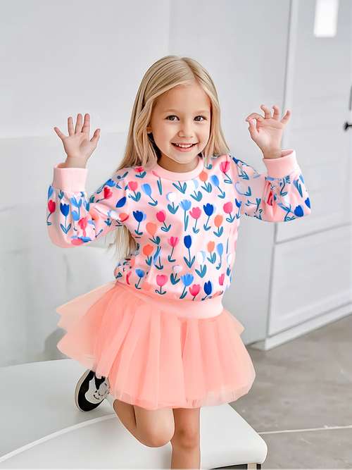 2023 Summer Toddler Kid Girls Fashion Short Sleeve Crew Neck Flower Print T-shir