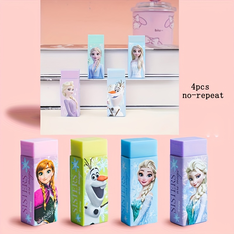 TEMU 4-teiliges Disney Frozen Kombi-Set, Frozen Prinzessinnen Radiergummis – Ungiftiger Naturkautschuk, sanftes Radieren, lebendige Charakterdesigns,
