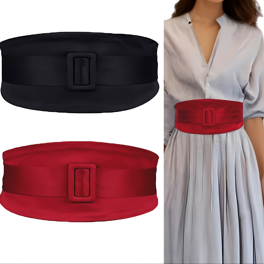 Plus Size Wide PU Belt Simple Square Buckle Women Coat Belt Trend Dress  Girdle Decorative Waistband