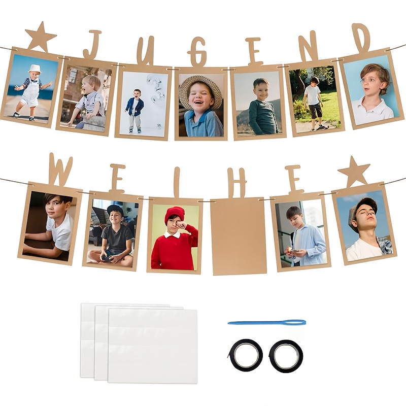 E-shop 13 Kraftpapierkarten für Fotos | Original Foto-Girlande für Jugendweihe - Hängende Wanddekoration für Jungen und Mädchen, geeignet für Bar- und