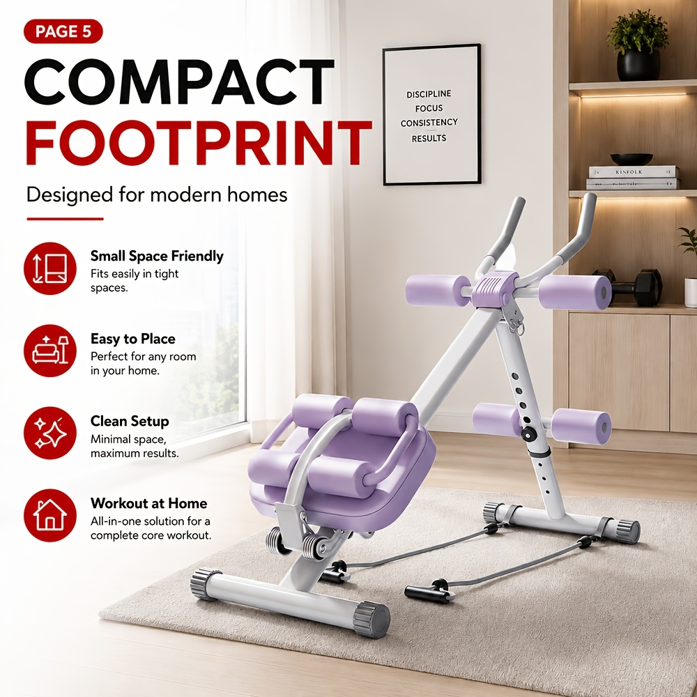 Image of Adjustable Abdominal Trainer With Resistance Bands, Abdominal Training Equipment, Equipped With Padded Knee Support And Foam Roller, Suitable For Home Fitness Training