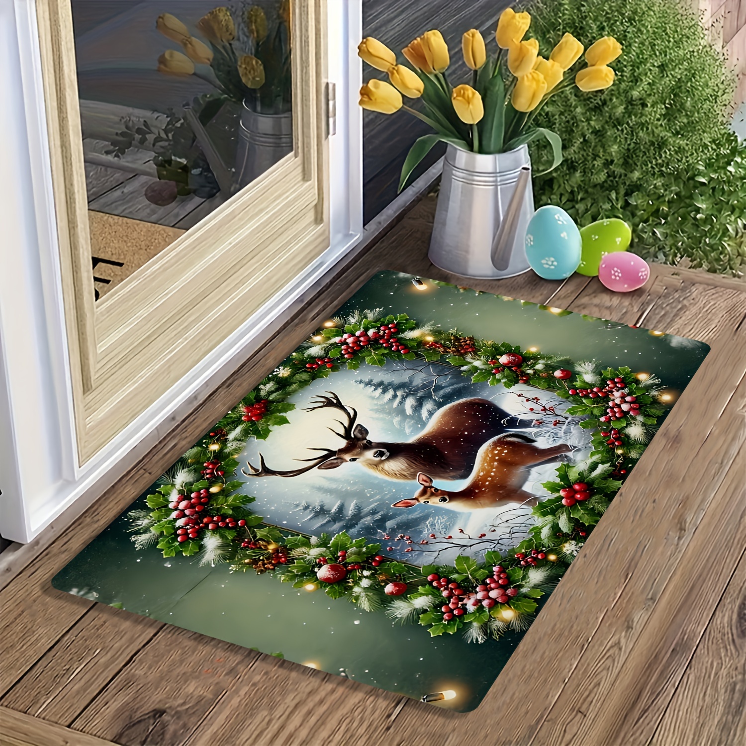품목 사진 1개 hd 2d 평면 프린팅 주방 러그, 플리스 소재, 내구성 및 세탁기 사용 가능, 실내 및 실외 사용에 적합 - 현관, 욕실, 침실, 거실, 주방, 발코니, 현관, 사무실, 복도에 적합, 반려동물 매트, 침대 옆 러그로도 사용 가능