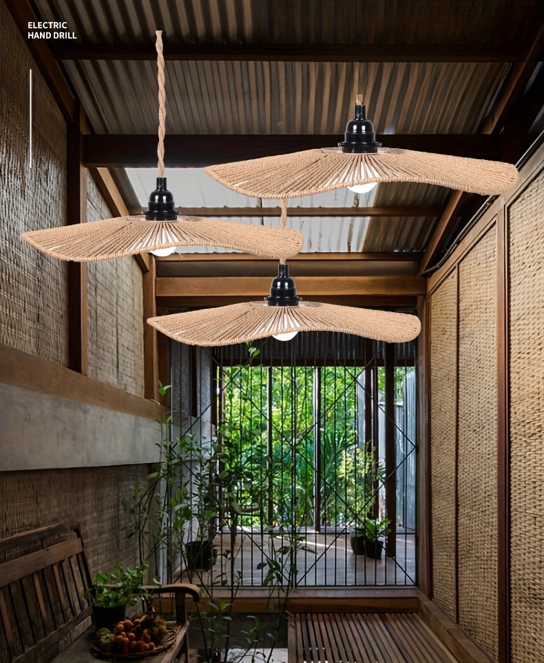 paper rope chandelier shade   decorative light fixture for dining     artistic paper rope weaving design no wiring needed light fixture for dining room boutique lighting boho chic decor   design details 4