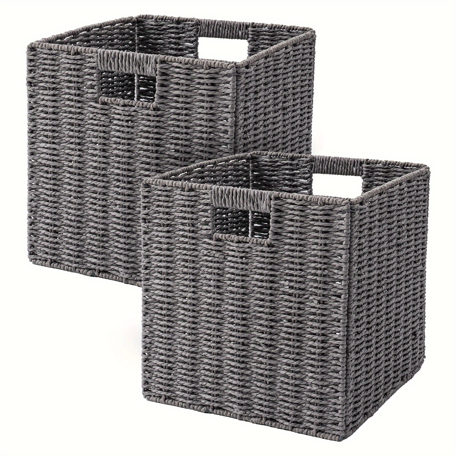 

1pc Orhopui Wicker Storage Baskets, Set Of 2 Hand- Baskets For Shelves With Handles, Foldable Cube Storage Baskets Bins Organizer 13 Inch Large Wicker Baskets For Pantry Bedroom Decor, Brown