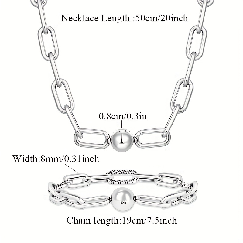 Image of Women's Jewelry 925 Sterling Jewelry Set Chain Necklace Bracelet 2pcs Set Unisex Fashion Trend Hypoallergenic Gift For Women Valentine's Day Gift Birthday Gift With Gift Box