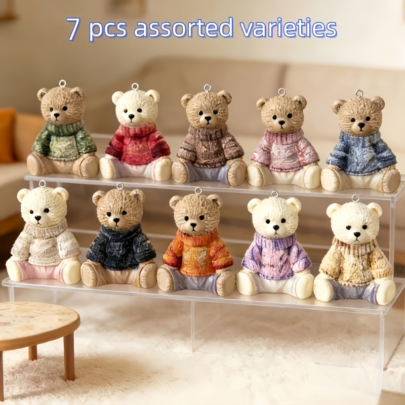 TEMU 7pcs Random Mixed Colors Teddy Bear Pendants, Suitable For Making, Bracelets, Necklaces - The Perfect Handmade Gift For Beginners And - Jewelry
