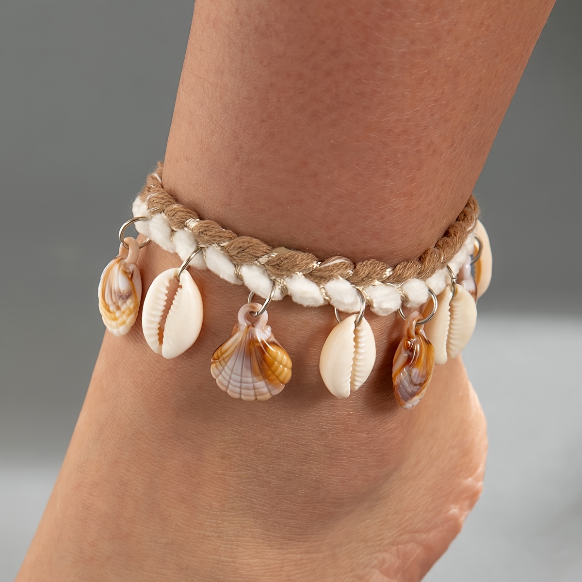 1pc Ocean Handmade Twisted Rope Anklet With Resin Pendant, Suitable For Vacation Parties, Gift For , Women's Vacation Outfit Jewelry, Ideal Holiday Gift, New Summer Style