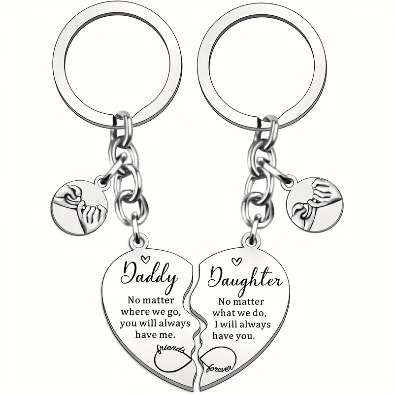 TEMU Heart-shaped Keychain Set - 2pcs Stainless Steel, Perfect Father's Day, Birthday, Christmas Gift From Daughter, Suitable For Women
