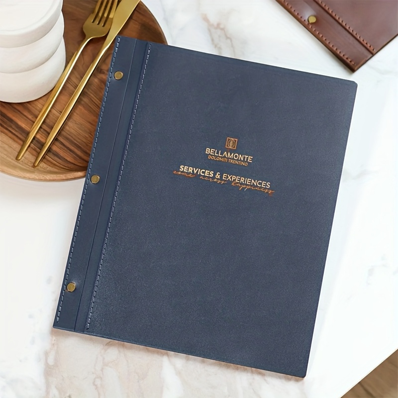 TEMU 1pc Personalized A4 Faux Leather Material Restaurant Menu Covers With Insert Bags, Custom Wood Back Board Menu Holder, Design Menu Book, Golden