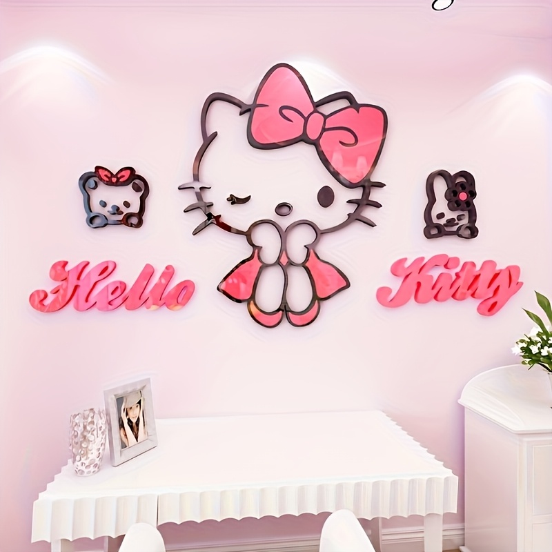 

Sanrio Hello Kitty 3d Acrylic Wall Sticker Set In Pink & Red - Animal Print Decals For Bedroom, Living Room, Dorm | Ideal For Diy Home Office & Wedding Decor, Gift, Hello Kitty Room Decor