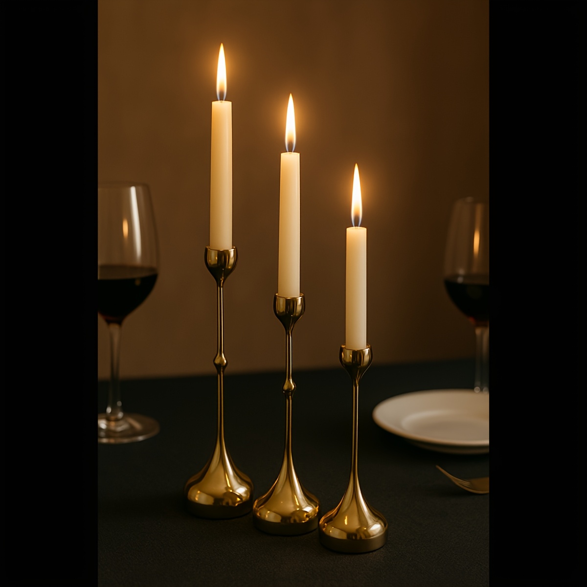 Vintage Metal Candle Holders Set - French Golden Teardrop Shape (3/6/12pcs) for Fireplace, Dining Table, Halloween Centerpiece - Easy Assemble Rustproof Decor, Holiday Gift