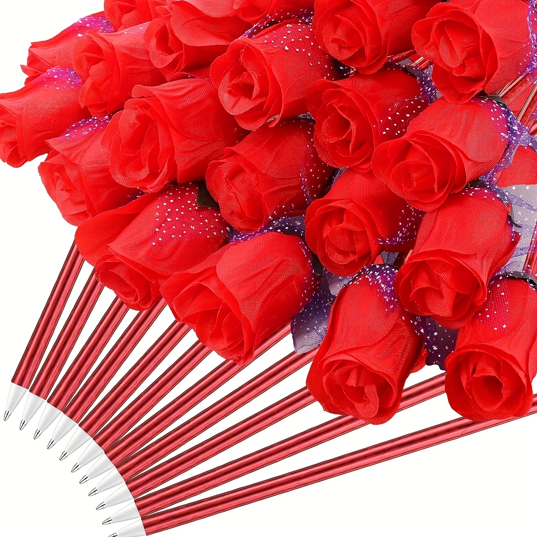 

12pcs Creative Red Rose Ballpoint Pen, Flower Signature Pen, Cute Gift Pen For Teachers And , Suitable For Valentine's Day Gift Decoration Pen