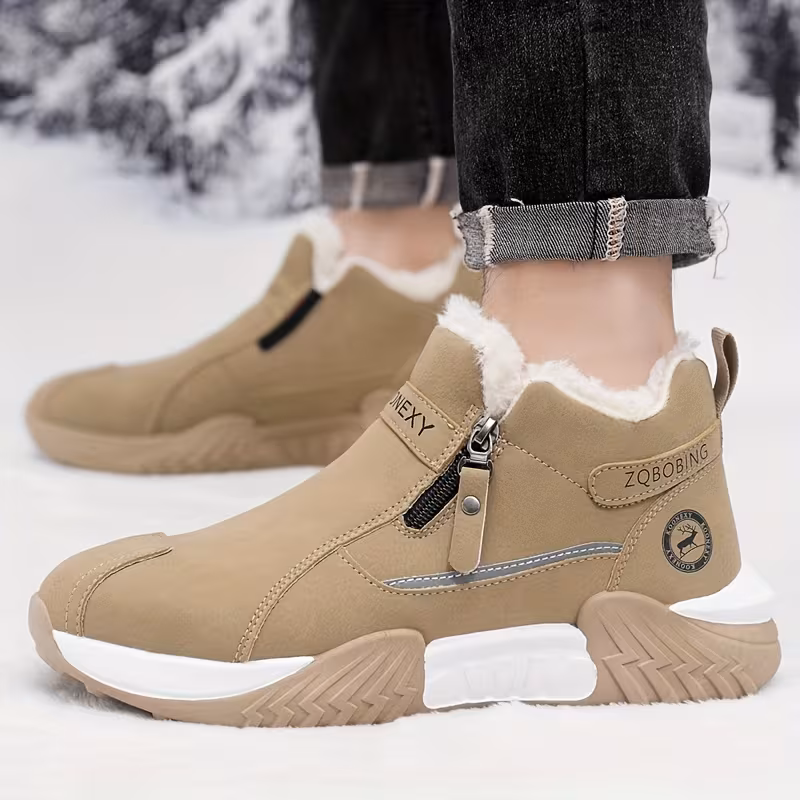 unisex winter snow boots simple and fashionable in solid colors of gray black khaki pu pull for thickened resistant pvc sole with lined for slip on lazy shoes suitable 7
