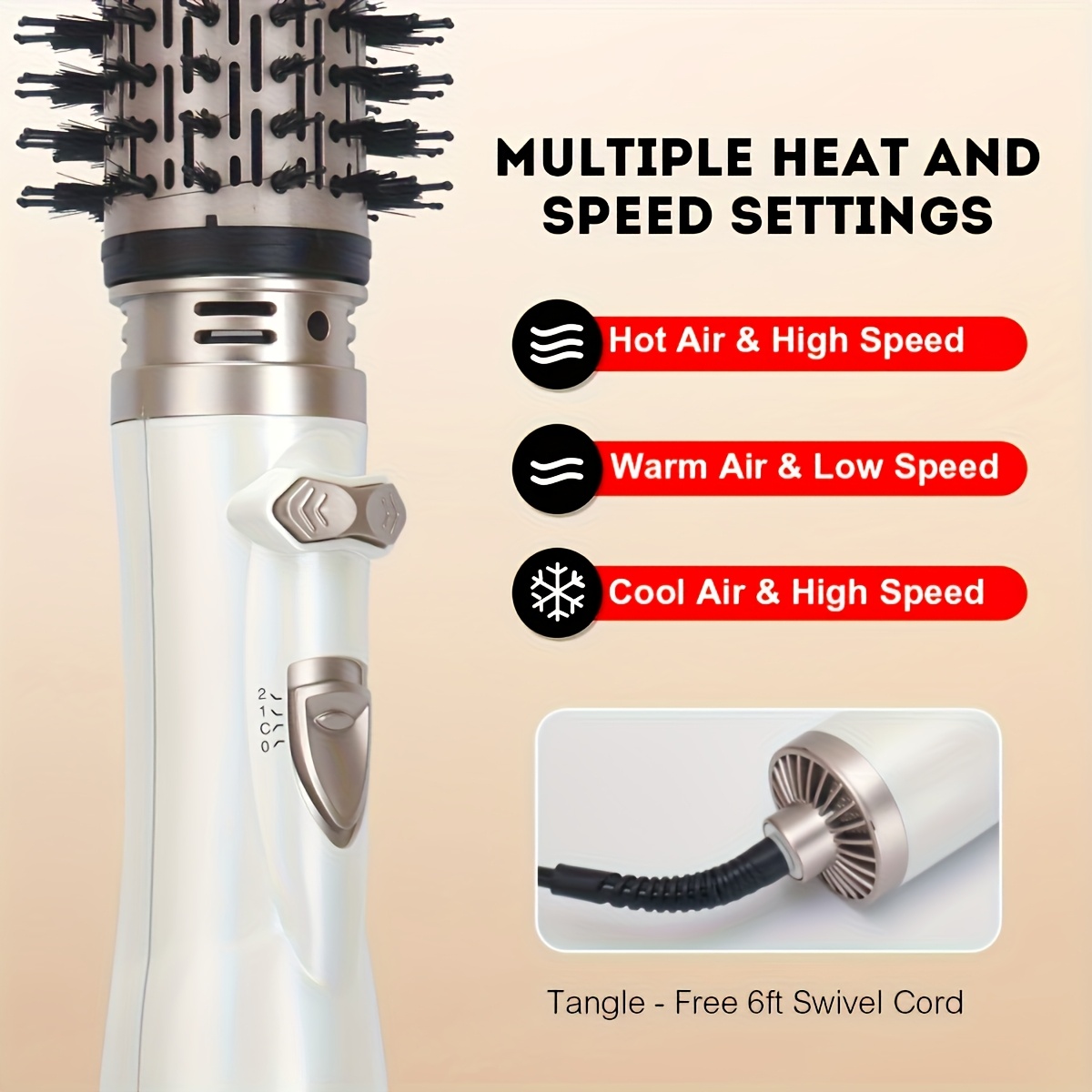 kohteen kuva eurooppalainen   3-in-1 kuumailmapuhallin, pyörivä hiustenkuivaaja, jossa on 2 vaihdettavaa harjapäätä, suoristukseen, kuivaukseen ja kihartamiseen, 3 lämpöasetusta, hiustenmuotoiluväline, kiharrusharja, kuumailmaharja, tilavuutta lisäävä hiustenkuivaaja, permanenttiharja