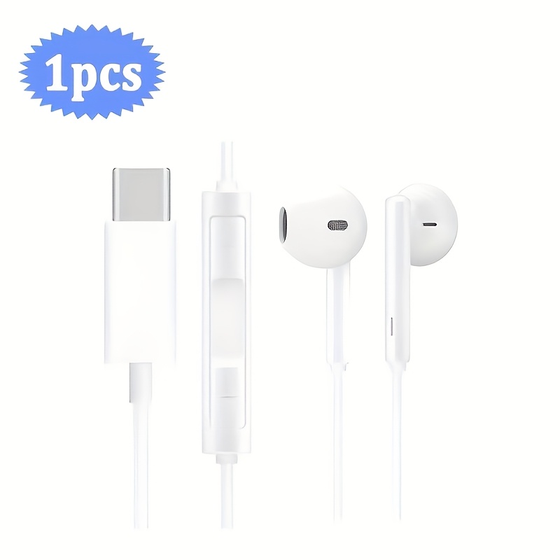 TEMU Type-c Wired Earphones For Iphone 17/16/15, In-ear Type- Plug, Control Buttons, High-quality Call Audio