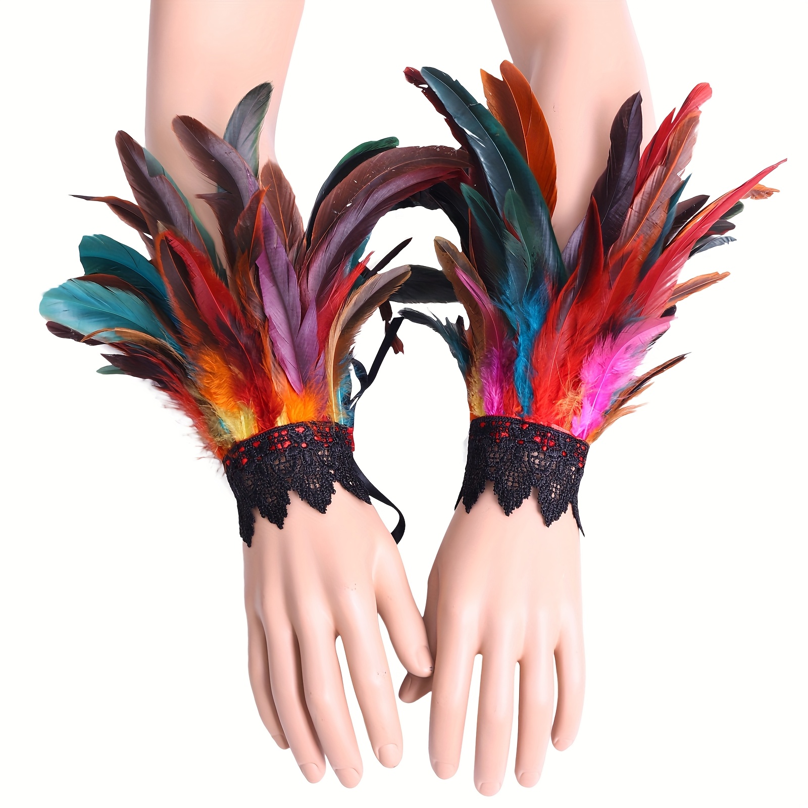 E-shop Buntes Multicolor Kunstfeuer Spitzenarmband Armband Zubehör für Halloween Party Kostüm, 2 Stück Elegante Gothic Style Armbänder Geeignet für