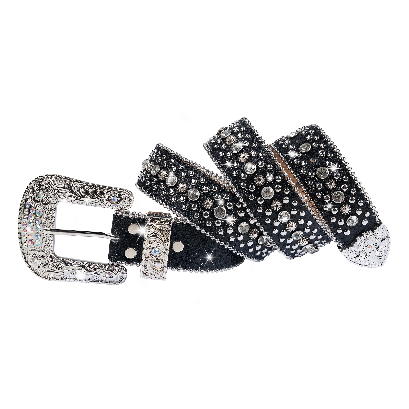 belt bling bling faux leather belt jeans - Temu display picture 1