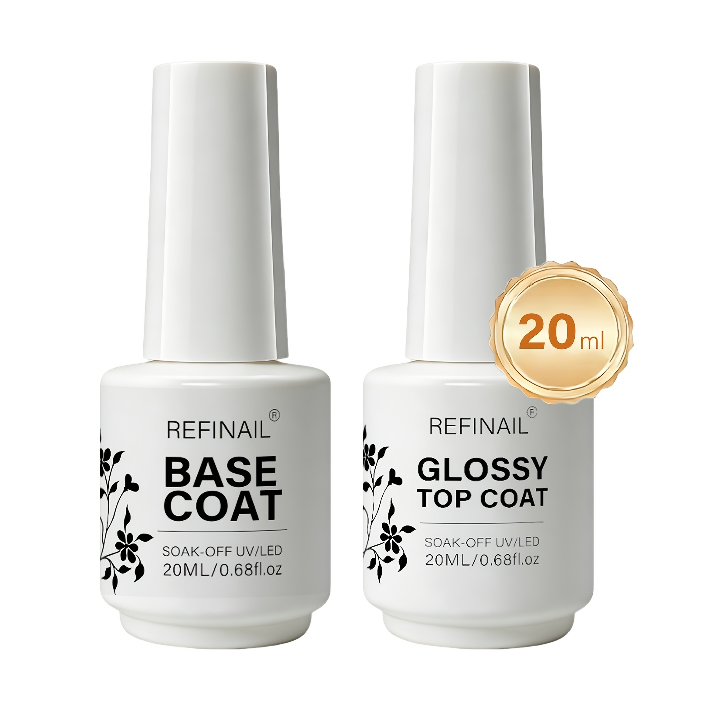 Image of 2pcs Set - And Nail Polish - 20ml, No-wipe Led Nail Gel Polish, Long-lasting Glossy Finish, Suitable For Hand And Foot Care And Home Nail Salon Use