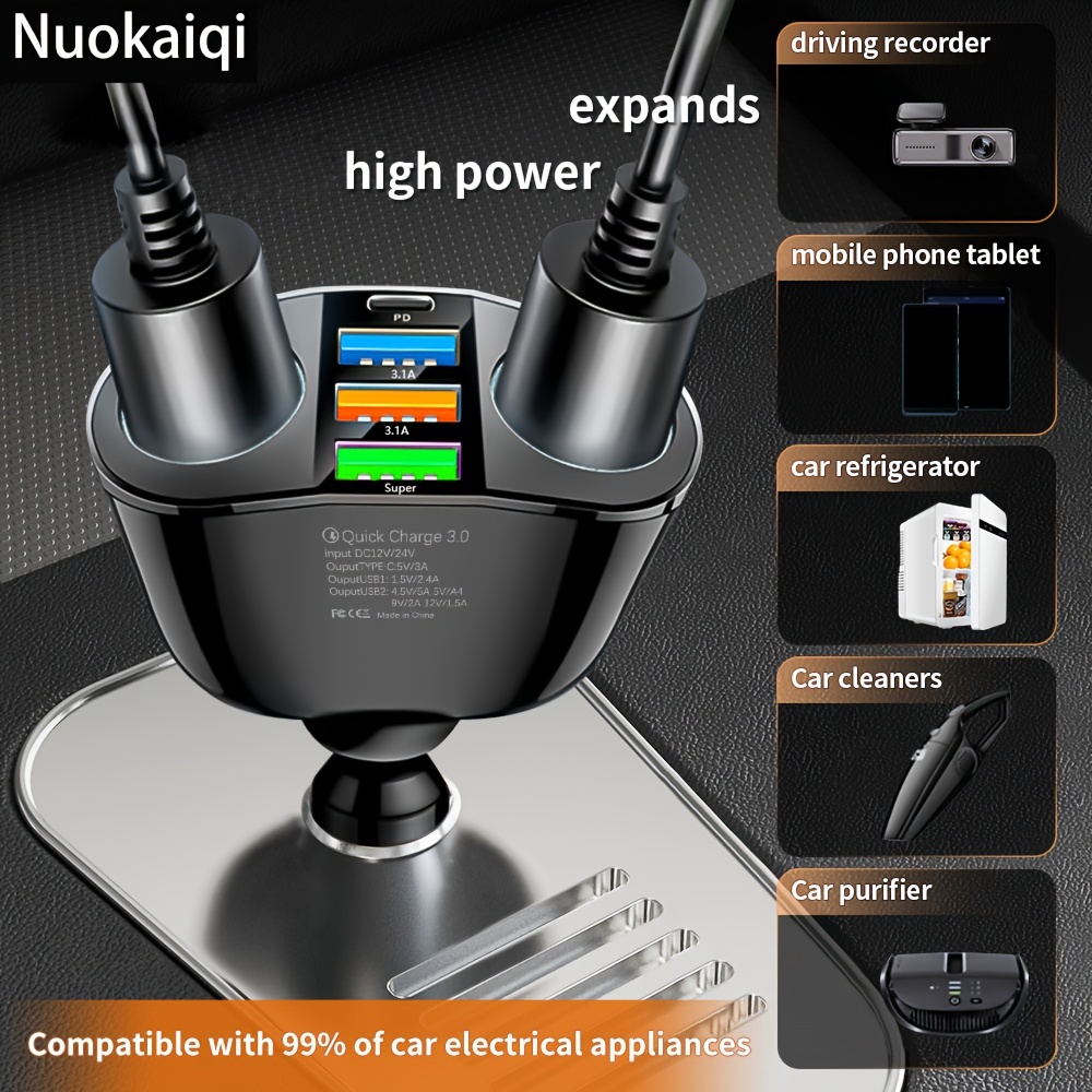 

Nuokaiqi Dual-port Car Charger With Qc3.0 & Led Indicator - Usb Powered, Lighter Compatible