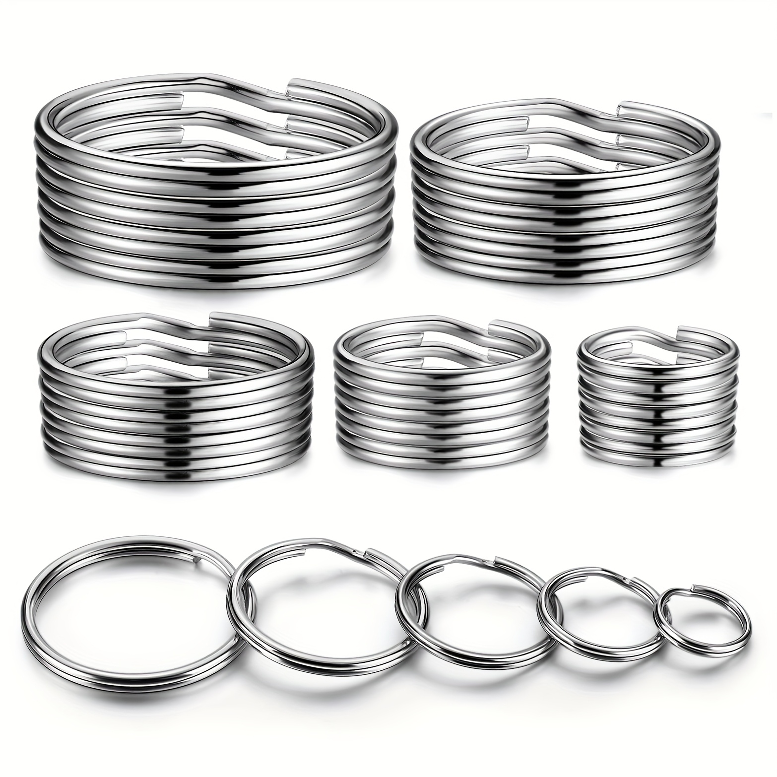 Image of Key Rings Assortment, Split Key Ring Loops In 5 Sizes (small 1/2 Inch, 3/4 Inch, 1 Inch, 1.18 Inch, Large 1.37 Inch) For Key Chain Dog Pet Collar Tag Diy Craft Car Key