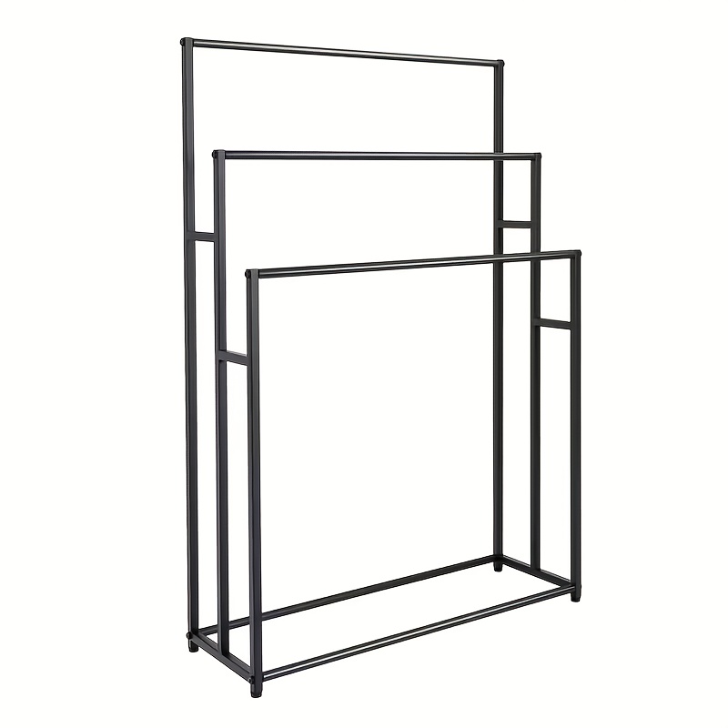 Image of 1 Heavy Duty Freestanding Iron 3-tier Wide Bathroom Towel Rack - French Country Black , Sturdy Design, Modern Towel Rack, Towel Racks