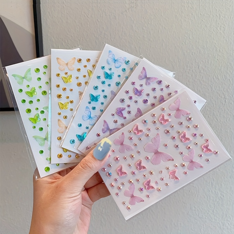 TEMU 5pcs/set Face Jewels Stickers Gems Face Stickers With Glitter Rhinestones- Cool Aurora Designs Self Adhesive 3d Rhinestone Face Stickers Diy