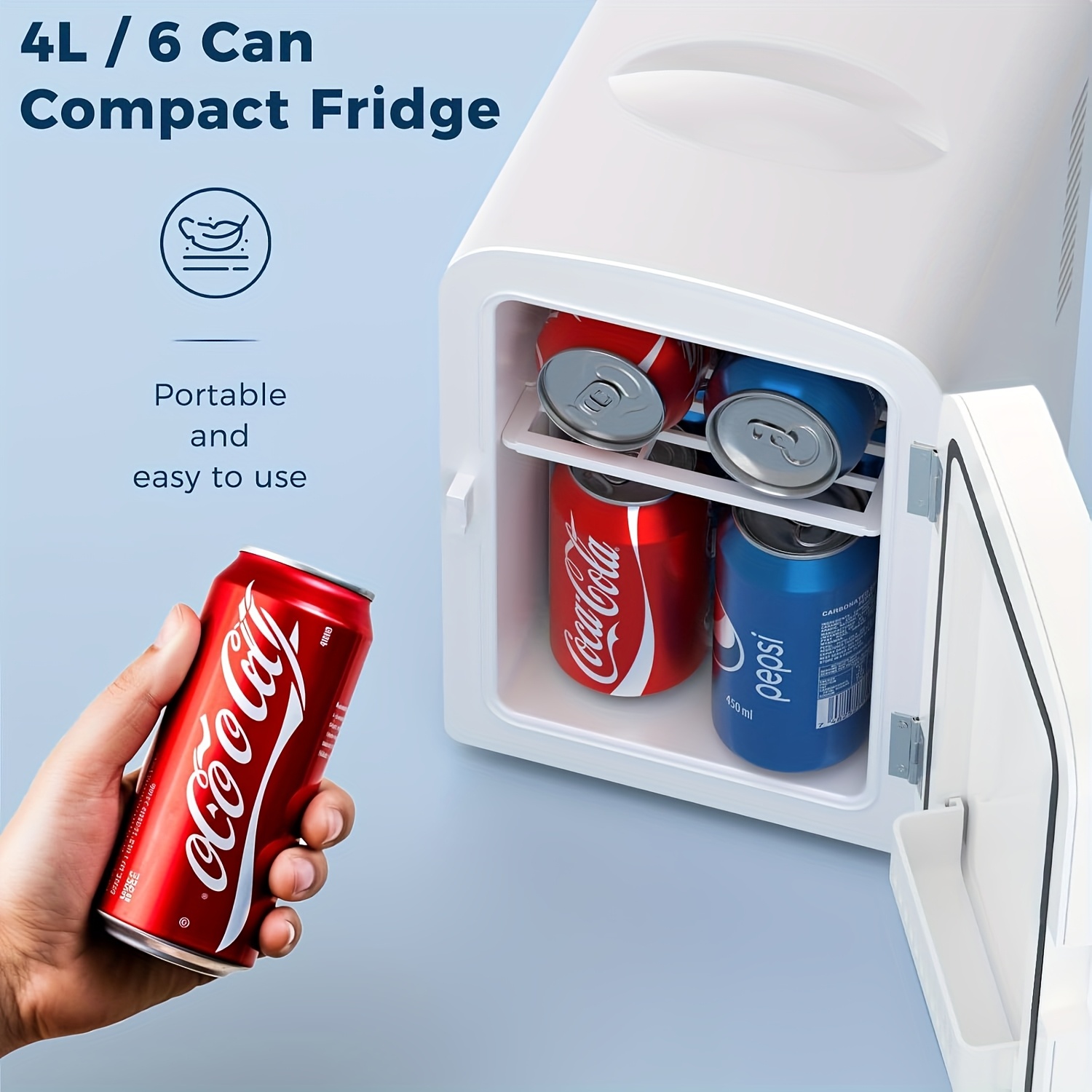 Mini Fridge, 1.06gal/6 Cans (11.16oz) Portable Compact Refrigerator with Gaming Light, AC/DC Power, Ideal for Skincare Products & Beverages, White, Mini Refrigerator, Lighting, Durable Construction