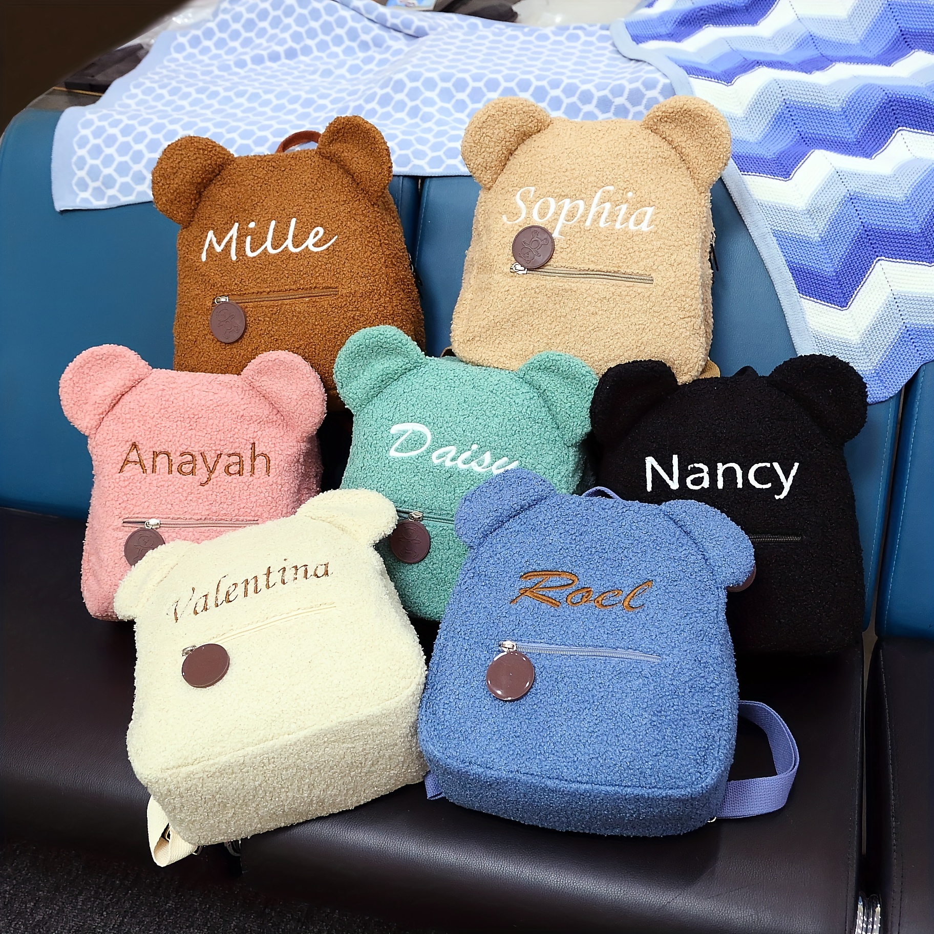 

Customized Soft Girls Cute Bear Backpack, Personalised Name Embroidery, Fluffy Mini Backpack, Casual Cute Style, Large Capacity, Travel Friendly Bear Ears Style Backpack