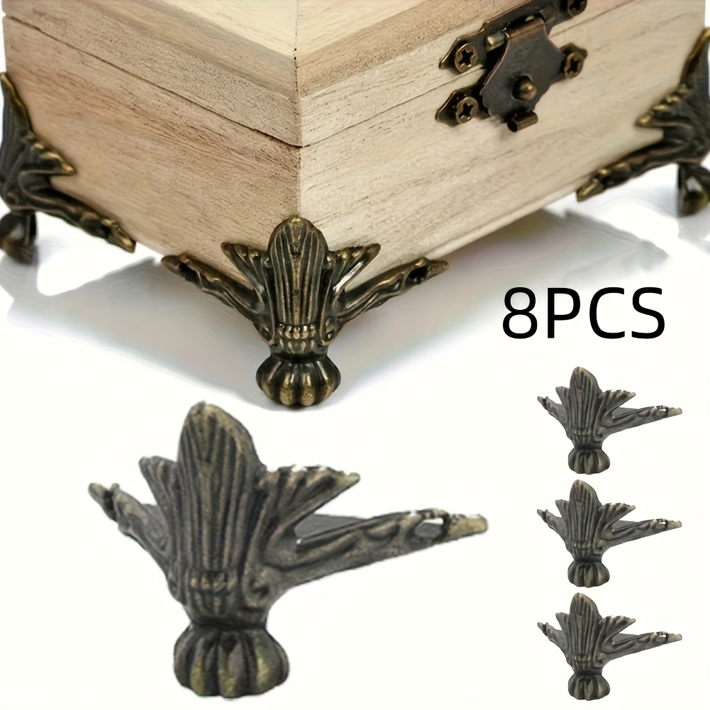 TEMU 8pcs Protections d'angle en alliage de bronze - Pieds décoratifs floraux pour boîtes à bijoux en bois, boîtes de rangement et meubles - Supports