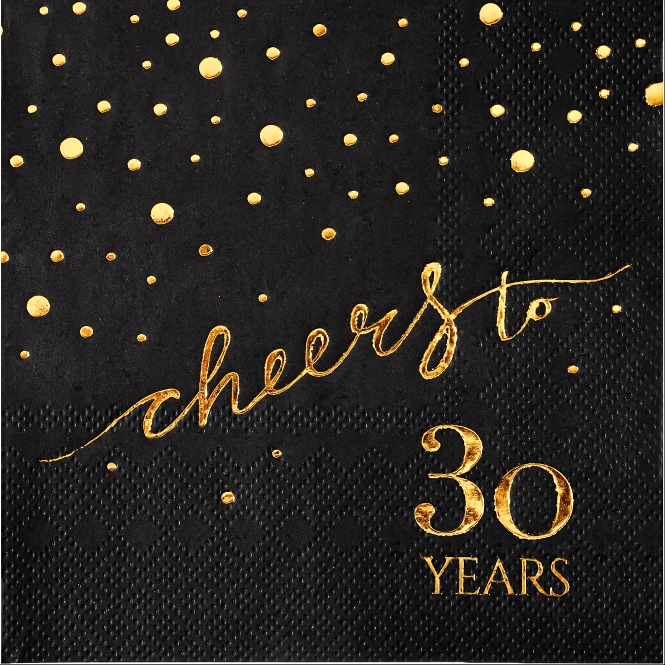 E-shop 20 Stück Elegante 30. Geburtstagsparty-Servietten, 5x5 Zoll 3-lagige -Papierservietten mit Goldschrift auf schwarzem Hintergrund - "Prost auf 30