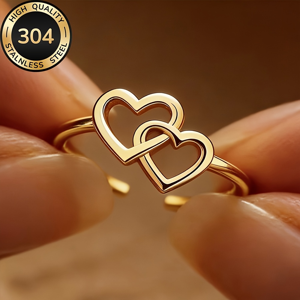 TEMU High-quality Stainless Steel Hypoallergenic Golden , Anti-fading, Easy And Elegant, Suitable For Everyday Wear Or Party Fashion Women's Ring,