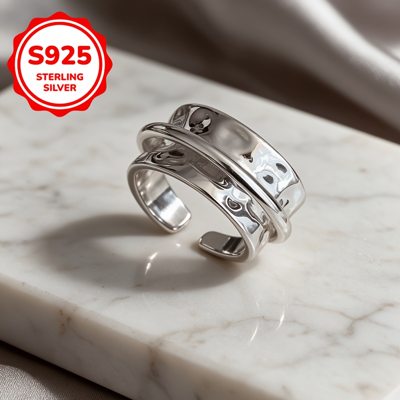 Women's 925 Sterling Silver Adjustable Irregular Textured Ring