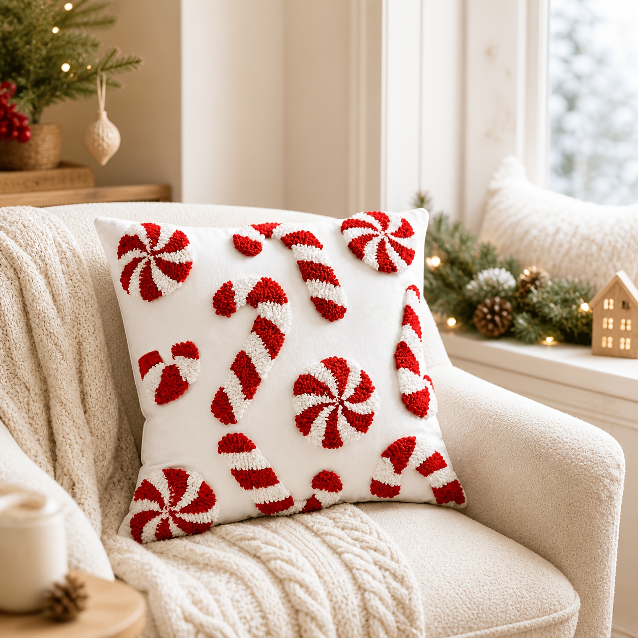 TEMU 1 Christmas Winter Embroidered Pillowcase, 18*18 Inches, Embroidered Pillowcase, Edition Christmas Windmill Combination Pillowcase, Holiday