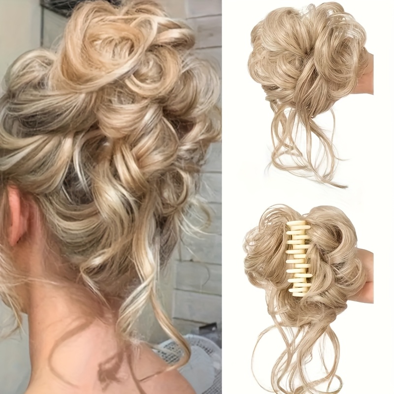 Image of Elegant Messy Curls Claw Clip Hair Bun - Multi-functional Women's Synthetic Hair Additions, Fashion Hair Pins For