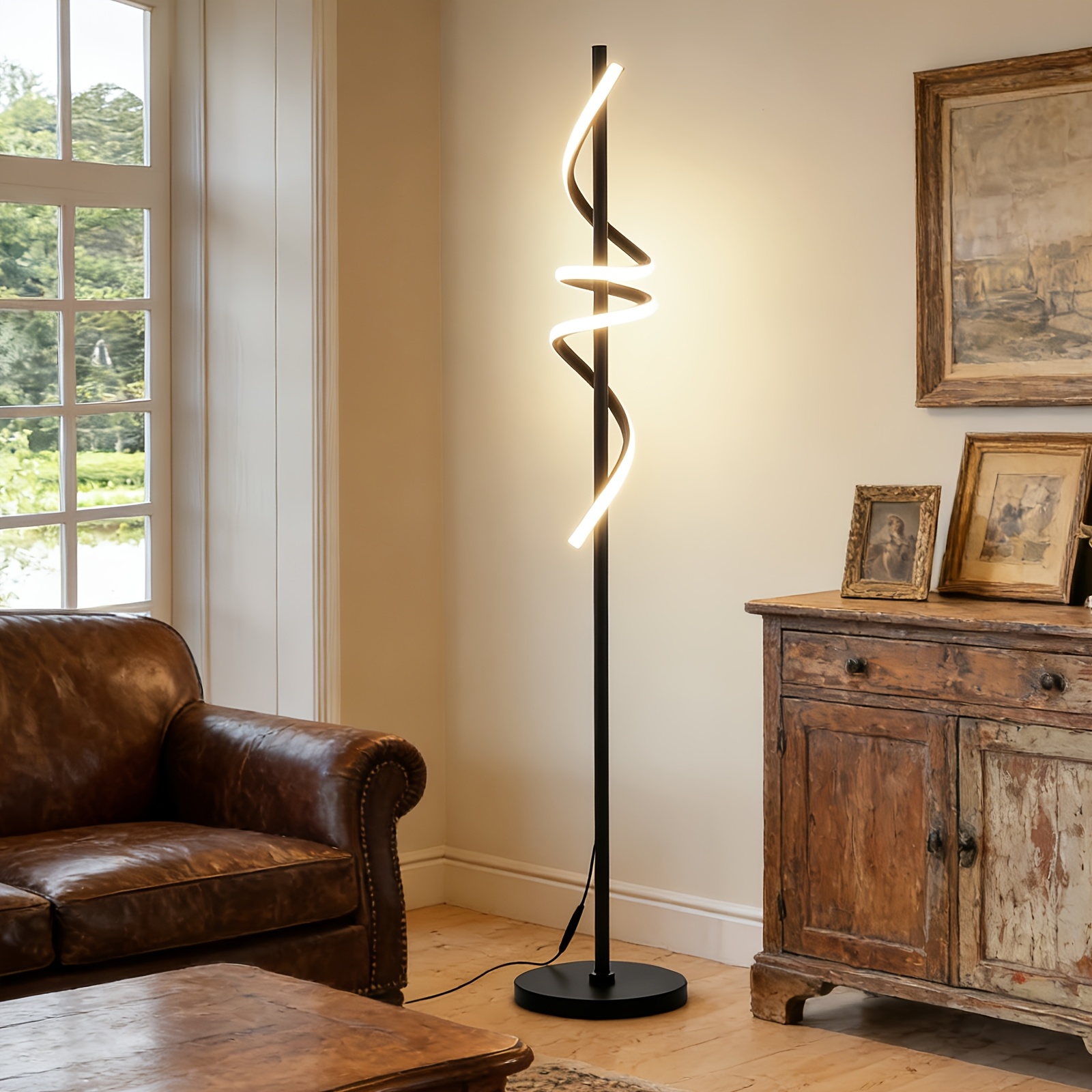Image of 69" Spiral Led Modern Floor Lamps With Remote Control, Dimmable And 3 Color Temperatures Standing Floor Lamp, Black Timing Reading Floor Lamp For Living Room, Bedroom, Office, Kitchen