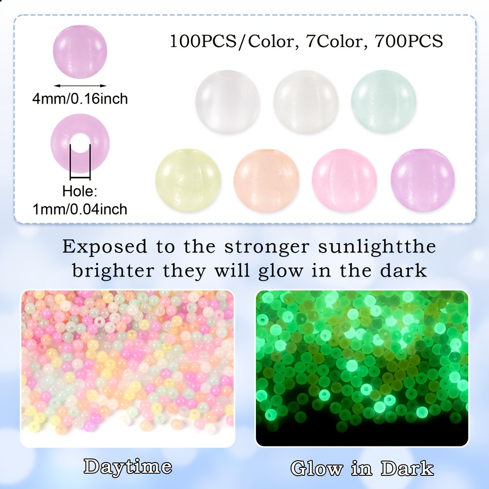 700pcs -the-dark Acrylic Beads - 4mm, Mixed Colors, Luminous Round Crafting Beads For Jewelry Making & Diy Projects
