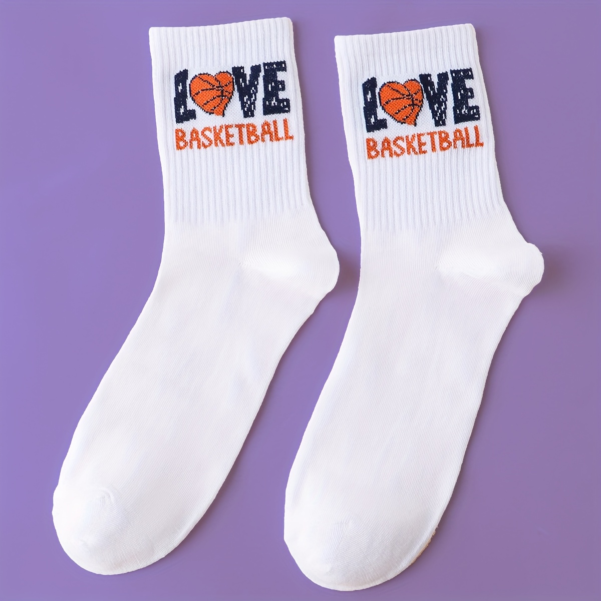 E-shop 1 Paar weiße Socken, lustige Katzensocken für Damen und Herren, süße Socken mit Basketball-Liebesdesign, Geschenke für Basketball-, Freunde,