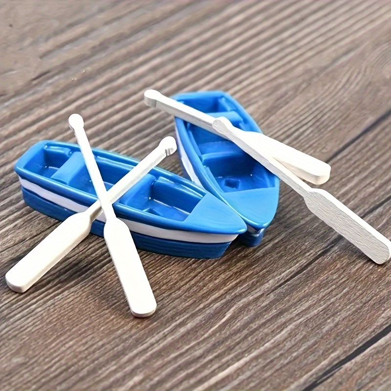 

Miniature Blue Boat Model Set With Oars, Micro Landscape Fish Tank Decorative Ornament, For Aquarium Decoration