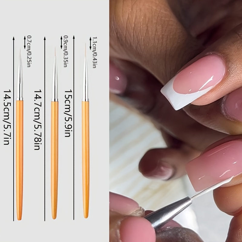 TEMU 1/3pcs Nail Art Liner Brushes, Gel Polish Painting Art Design Pen Set Striping Brushes For Thin Long Lines, Tiny Details, Fine Drawing, Delicate