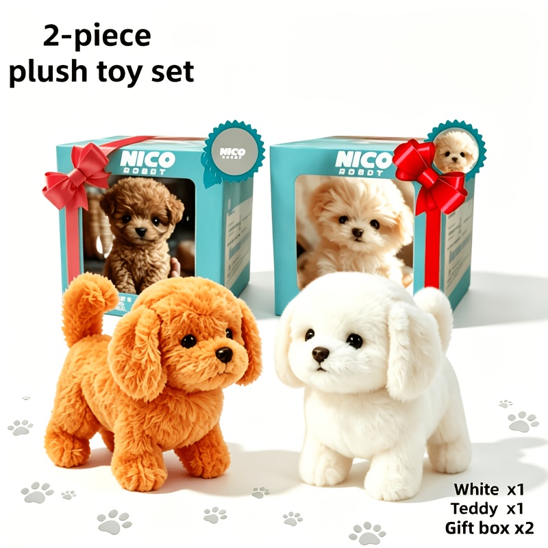 TEMU (white And Teddy) Electric Pet Toys, Robot Dog, Simulating Puppy Behavior Of Walking, Barking, , Suitable For Birthdays, Christmas Gifts,