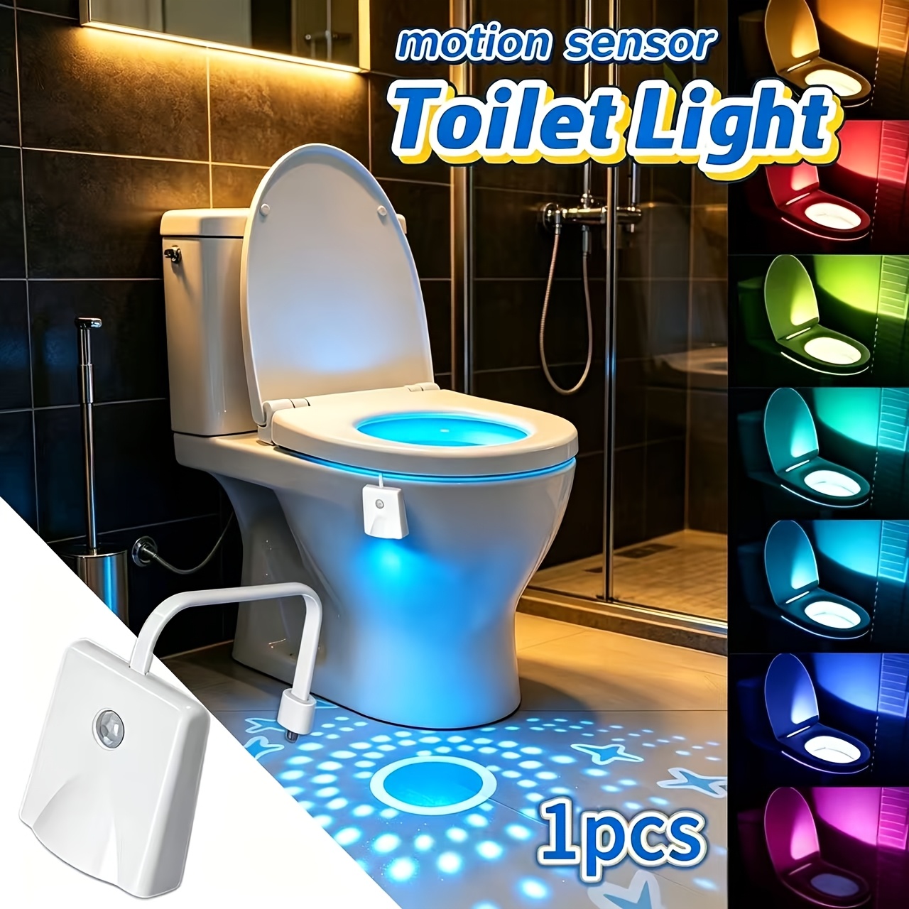 TEMU 1-pack Rgb Starry Sky Projection Motion Sensor Led Toilet Light, Usb Rechargeable, Bathroom Sensor Light, Very , Suitable For Restroom