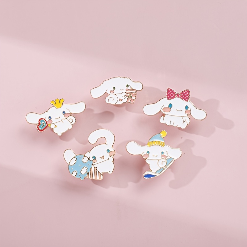 

5pcs Sanrio Cinnamoroll Enamel Pin Set - Cartoon Alloy Brooches With Uv Coating, Ideal For & Gifting, Featuring Cute Dog Characters With Accessories