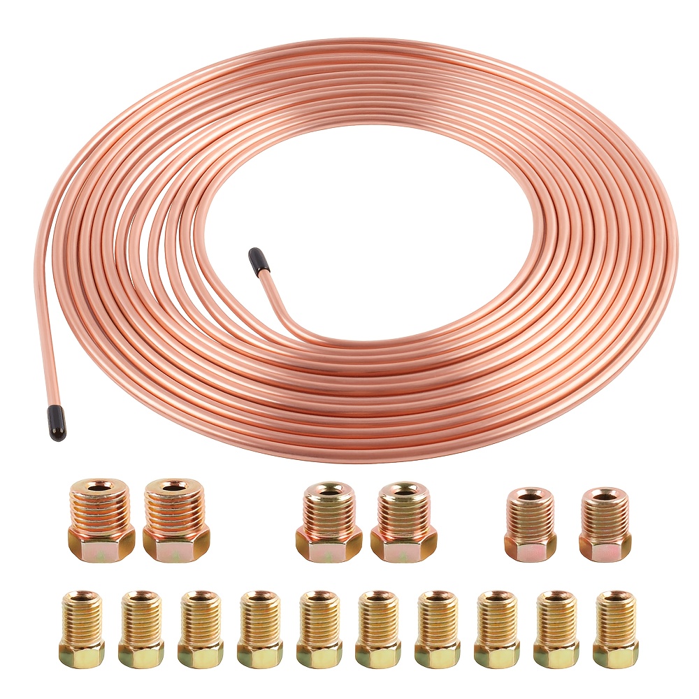 TEMU 25ft Car Brake Tube&16pcs , Automotive Brake Line Kit, 3/16" Outer Diameter Copper Nickel Disc Brake Cutter Joint Pipe Brake Repair Tool Kit,