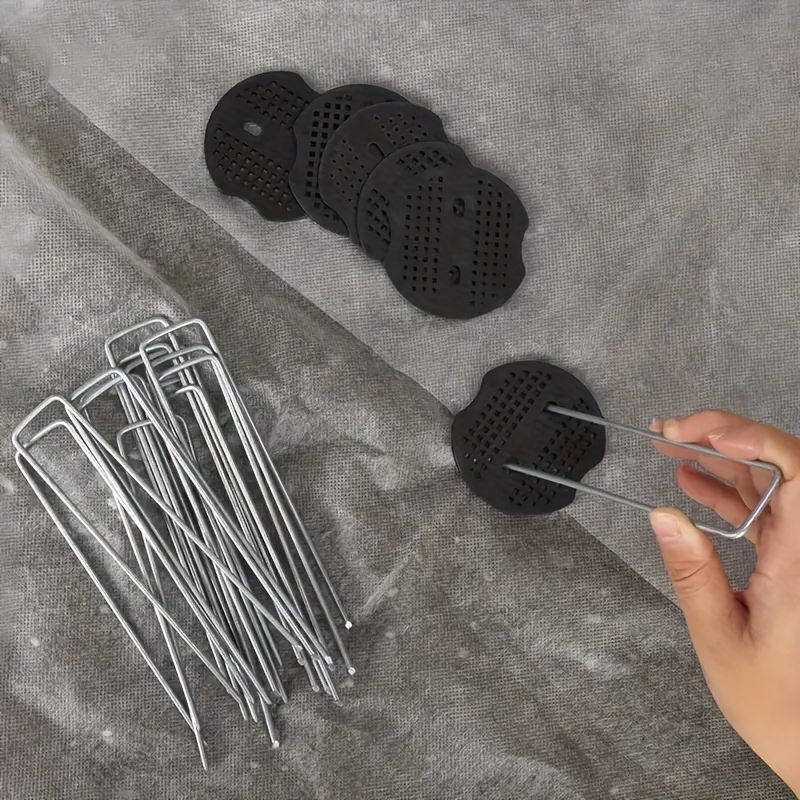 

20pcs Landscape Nails And Washers, Artificial Lawn, Fence And Tent, Outdoor Decoration (10pcs U-shaped Nails And 10 Pads)