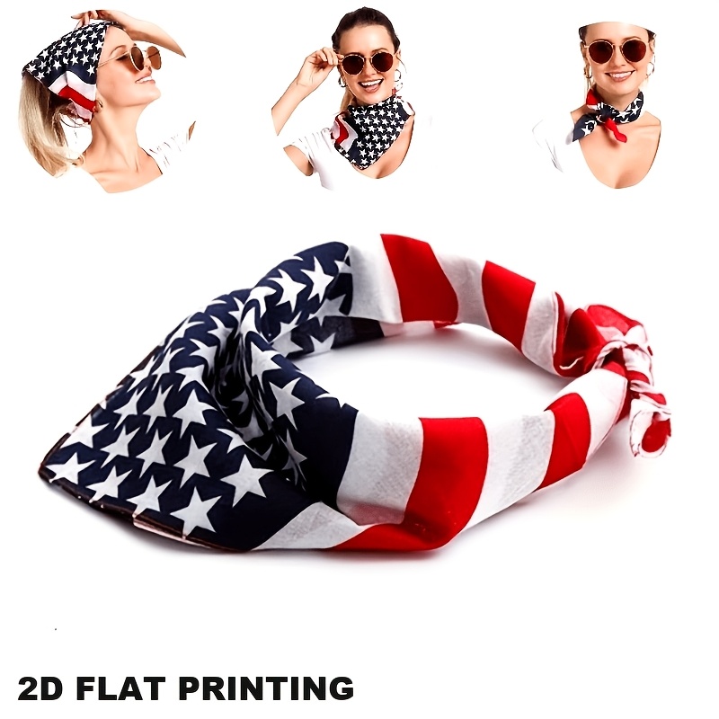 TEMU 2d Flat Fashion American Flag Bandana, Soft And Breathable Casual Headscarf, Outdoor Sunscreen Neck Gaiter, Suitable For Street Decor, Patriotic