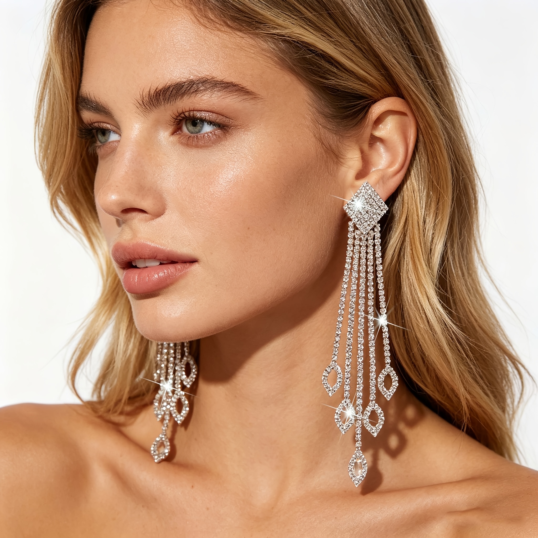 TEMU Boucles d'oreilles géométriques creuses à longues franges, parfaites pour les fêtes des femmes, , des mères et la mode de tous